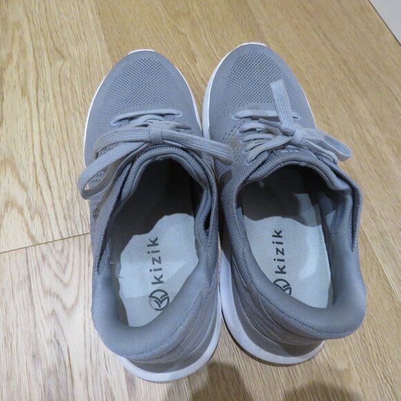 KIZIK Lima Hands Free Lace Up Shoes Sneakers in Gray Knit Comfy Travel Casual - Picture 6 of 14